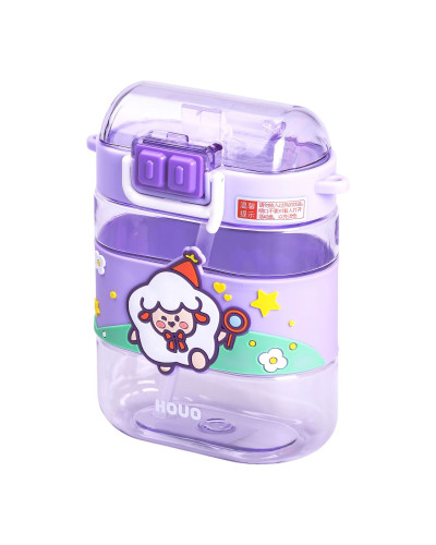 Пляшка для води дитяча з трубочкою та ремінцем 560 мл пляшечка для пиття в школу 15 см Фіолетова HP-14-36V