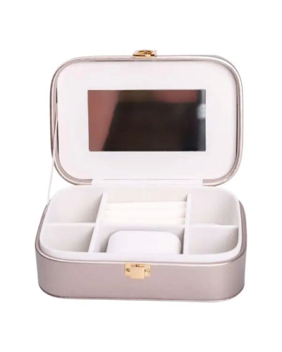 Скринька для прикрас з еко шкіри 20×14×7 см із дзеркалом органайзер для ювелірних виробів HP-5-32GOLD
