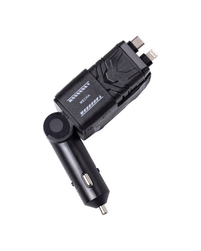 Автомобільний зарядний пристрій MECHA з висувними кабелями та портами USB/Type-C Чорний HP-A1B