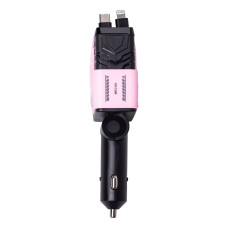 Автомобільний зарядний пристрій MECHA з висувними кабелями та портами USB/Type-C Рожевий HP-A1P