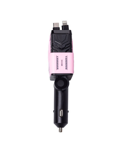 Автомобільний зарядний пристрій MECHA з висувними кабелями та портами USB/Type-C Рожевий HP-A1P
