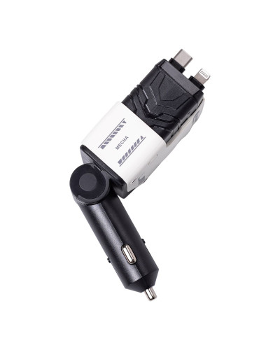 Автомобільний зарядний пристрій MECHA з висувними кабелями та портами USB/Type-C Білий HP-A1W