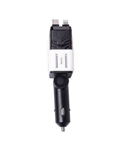 Автомобільний зарядний пристрій MECHA з висувними кабелями та портами USB/Type-C Білий HP-A1W