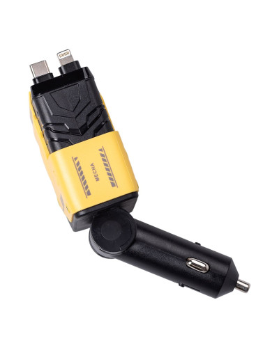 Автомобільний зарядний пристрій MECHA з висувними кабелями та портами USB/Type-C Жовтий HP-A1Y