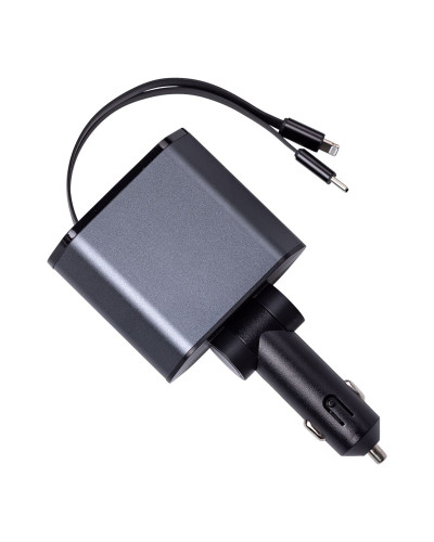 Автомобільний зарядний пристрій з висувними кабелями та портами USB-A/USB-C HP-C1