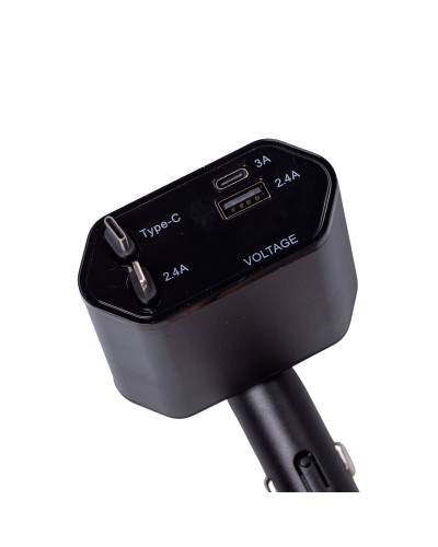 Автомобільний зарядний пристрій з висувними кабелями та портами USB-A/USB-C HP-C1