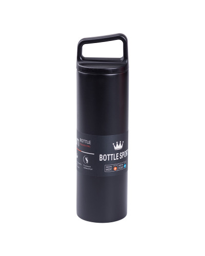 Термос металевий 500 мл з нержавіючої сталі Bottle Sport з ручкою чорний HPGM5009B