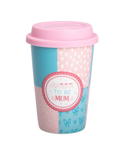 Склянка керамічна 420 (мл) із силіконовою кришкою Blessed to be mom RX-N240288BM