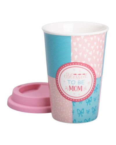 Склянка керамічна 420 (мл) із силіконовою кришкою Blessed to be mom RX-N240288BM