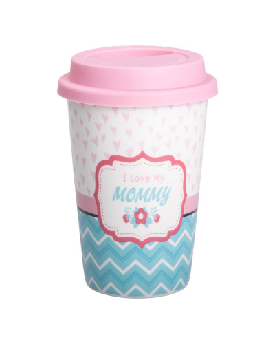 Склянка керамічна 420 (мл) із силіконовою кришкою I love my mommy RX-N240288LM