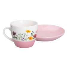 Керамічна чашка з блюдцем 250 (мл) для чаю та кави Рожева RX-N24723P