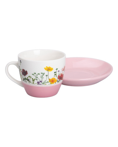 Керамічна чашка з блюдцем 250 (мл) для чаю та кави Рожева RX-N24723P