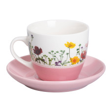 Керамічна чашка з блюдцем 250 (мл) для чаю та кави Рожева RX-N24723P