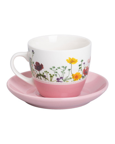 Керамічна чашка з блюдцем 250 (мл) для чаю та кави Рожева RX-N24723P