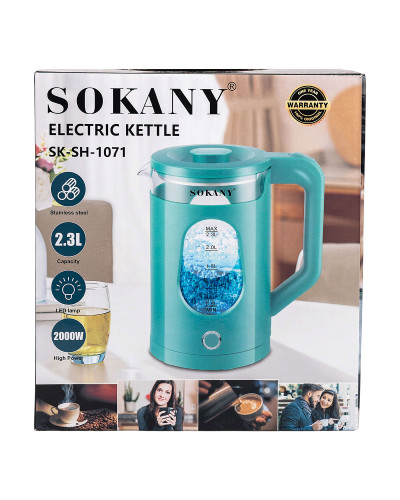 Електрочайник побутовий 2.3 л Sokany дисковий з автовимкненням SK-SH-1071BL
