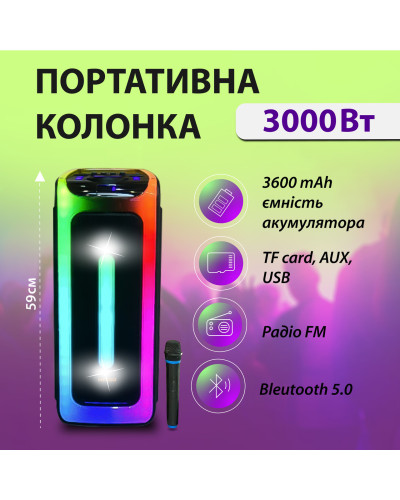 Акустика для вечірок KIMISO QS-4228 з мікрофоном та пультом ДК BT/TF/USB/AUX 3000 Вт чорний