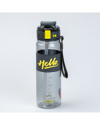 Пляшка для води спортивна 860 мл тритан з ремінцем та ручкою Hello Чорна