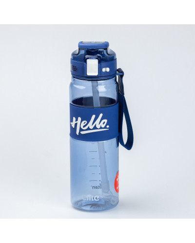 Пляшка для води спортивна 860 мл тритан з ремінцем та ручкою Hello Синя