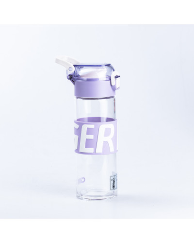 Пляшка для води 460 (мл) скляна прозора з пластиковою кришкою 22 (см) спортивна Фіолетовий