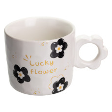 Чашка для чаю та кави порцелянова Lucky Flower 420 (мл) гарна оригінальна кружка на подарунок Біла FM-14D