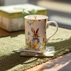 Чашка порцелянова Garden Rabbits для чаю та кави  з блюдцем і ложкою 300 мл HP-7323-1