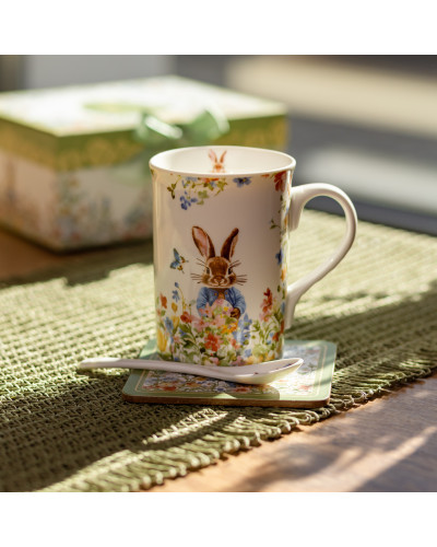 Чашка порцелянова Garden Rabbits для чаю та кави  з блюдцем і ложкою 300 мл HP-7323-1