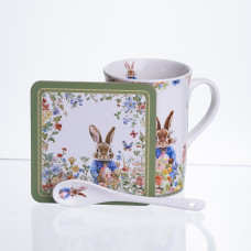 Чашка порцелянова Garden Rabbits для чаю та кави  з блюдцем і ложкою 300 мл HP-7323-1