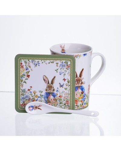 Чашка порцелянова Garden Rabbits для чаю та кави  з блюдцем і ложкою 300 мл HP-7323-1