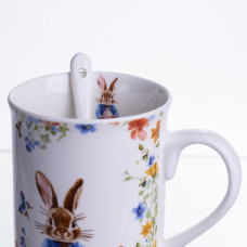 Чашка порцелянова Garden Rabbits для чаю та кави  з блюдцем і ложкою 300 мл HP-7323-1