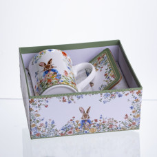 Чашка порцелянова Garden Rabbits для чаю та кави  з блюдцем і ложкою 300 мл HP-7323-1