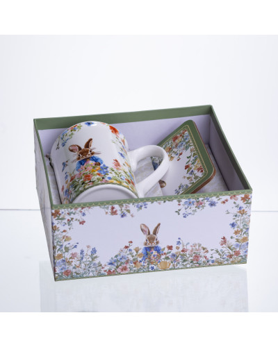Чашка порцелянова Garden Rabbits для чаю та кави  з блюдцем і ложкою 300 мл HP-7323-1