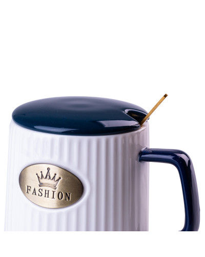 Чашка керамічна 400 мл Fashion з кришкою і ложкою