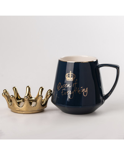 Чашка керамічна 400 мл Queen of Everything з кришкою та ложкою