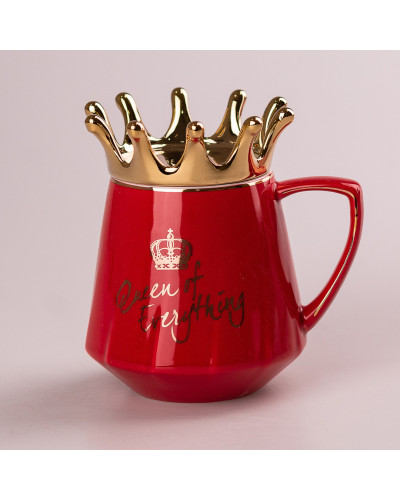 Чашка керамічна 400 мл Queen of Everything з кришкою та ложкою Червоний