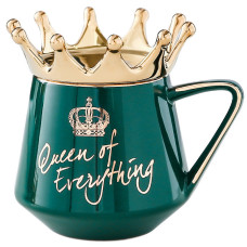 Чашка керамічна 400 мл Queen of Everything з кришкою та ложкою Зелений