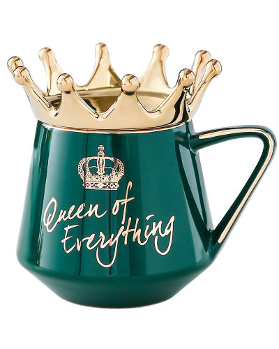 Чашка керамічна 400 мл Queen of Everything з кришкою та ложкою Зелений