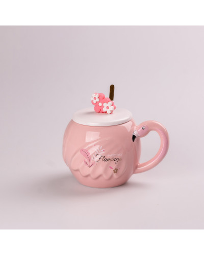 Чашка керамічна Flamingo 500мл з кришкою і ложкою чашки для кави