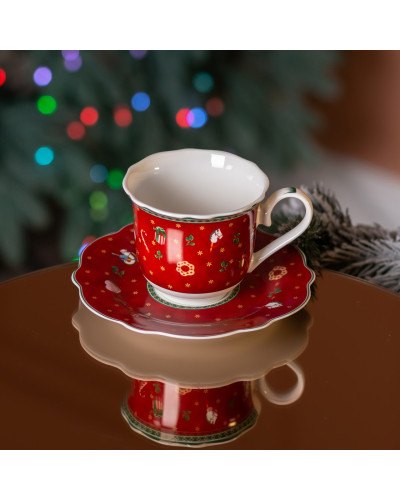 Чашка порцелянова Christmas з блюдцем, червона