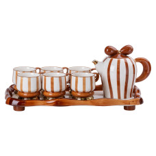 Чайний набір на 6 персон, із заварювальним чайником та керамічною підставкою