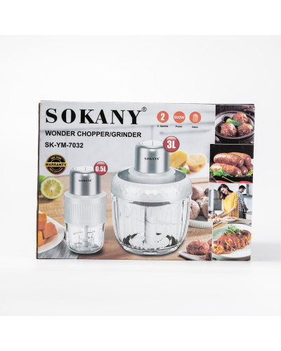 Чоппер подрібнювач набір 2в1 з чашами 0.5 та 3 літри Sokany 2 швидкості 800 Вт багатофункціональна м'ясорубка