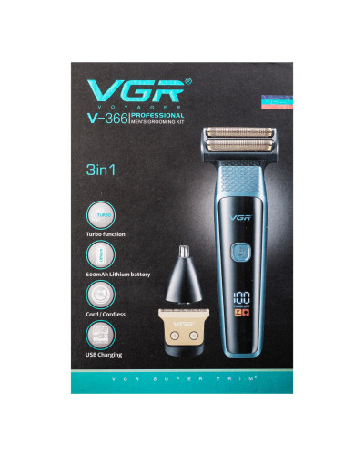 Електробритви Тримери Акумуляторні бритви VGR USB Акумуляторні бритви VGR з насадками