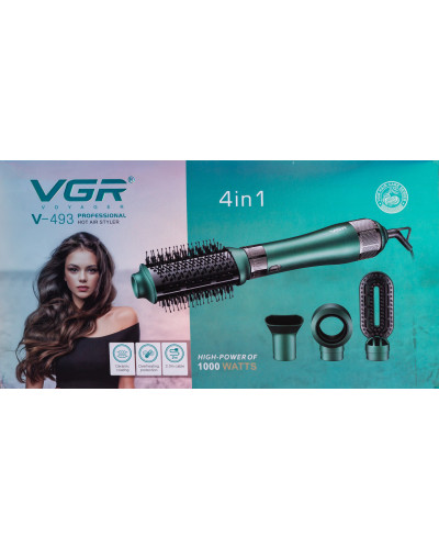 Фен-щітка 4в1 з насадками, 1000 Вт професійний VGR V-493