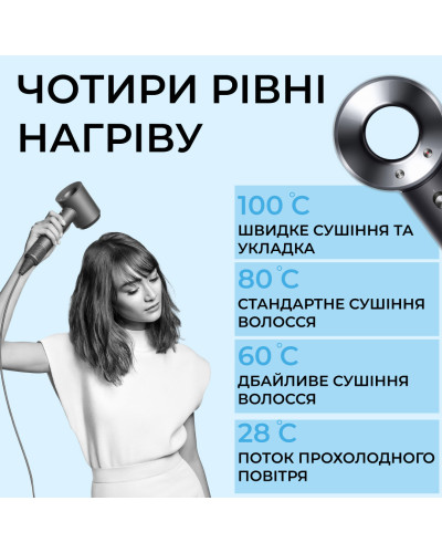 Фен стайлер для волосся Supersonic Premium 1600 Вт Magic Hair 3 режими швидкості 4 температури Сірий