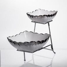 Фруктовниця на 2 яруси фуршетна 27×21×25 (см) Біла з сріблом 2561-1AS