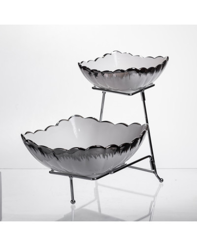 Фруктовниця на 2 яруси фуршетна 27×21×25 (см) Біла з сріблом 2561-1AS