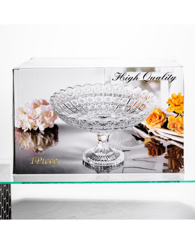Фруктовниця на ніжці скляна Queen Lace 32 см під кришталь Yiwu HP-34-47