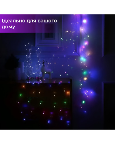 Гірлянда кінський хвіст Роса 10 ниток на 200 LED лампочок світлодіодна мідний провід 2 м по 20 діодів Гірлянда кінський хвіст Роса 10 ниток на 200 LED лампочок світлодіодна мідний провід 2 м по 20 діодів