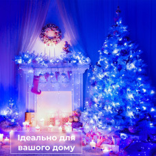 Гірлянда нитка 16м на 300 LED лампочок світлодіодна прозорий провід 8 режимів Синій
