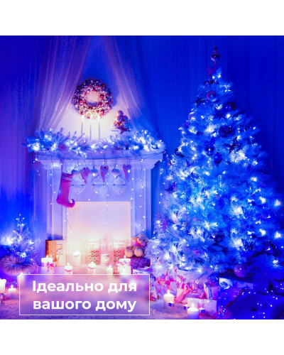 Гірлянда нитка 6м на 100 LED лампочок світлодіодна прозорий провід 8 режимів Синій Гірлянда нитка 6м на 100 LED лампочок світлодіодна прозорий провід 8 режимів Синій