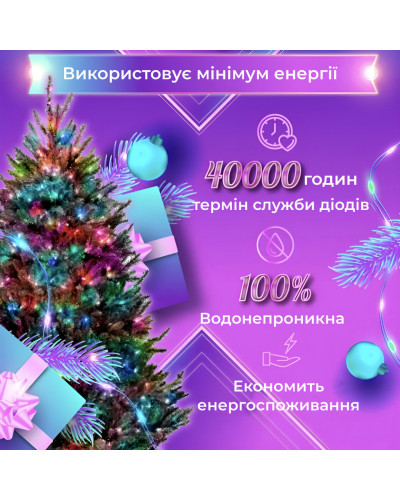 Гірлянда Роса Крапля 50 метрів 500 LED лампочок світлодіодна гірлянда в котушці мідний дріт 50 м 8 функцій + пульт